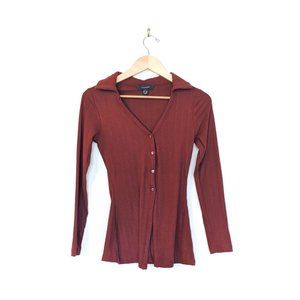 Primark Collared Long Sleeve V-Neck Button Up Top